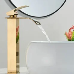 Robinet Lavabo Doré Cascade,Mitigeur Salle Bain Cascade Avec Bec Hauteur Mitigeur Lavabo Cascade Chaude Et Froide Réglable Robinet Salle Bain En Inox -Grohe || Hansgrohe Soldes Magasin 92775282 3