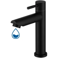 Noir Robinet Eau Froide Robinet Salle De Bain Pour Lave-Mains Robinet Lavabo En Acier Inox Robinetterie Ronde Mousseur Démontable.