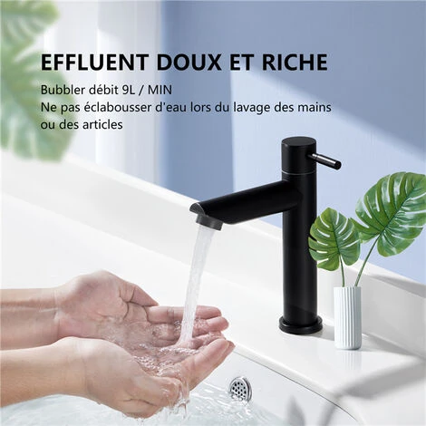 Noir Robinet Eau Froide Robinet Salle De Bain Pour Lave-Mains Robinet Lavabo En Acier Inox Robinetterie Ronde Mousseur Démontable. 2 Noir Robinet Eau Froide Robinet Salle De Bain Pour Lave-Mains Robinet Lavabo En Acier Inox Robinetterie Ronde Mousseur Démontable. – Image 2