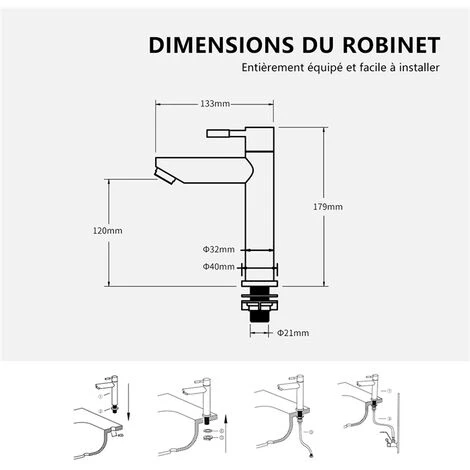 Noir Robinet Eau Froide Robinet Salle De Bain Pour Lave-Mains Robinet Lavabo En Acier Inox Robinetterie Ronde Mousseur Démontable. 4 Noir Robinet Eau Froide Robinet Salle De Bain Pour Lave-Mains Robinet Lavabo En Acier Inox Robinetterie Ronde Mousseur Démontable. – Image 4