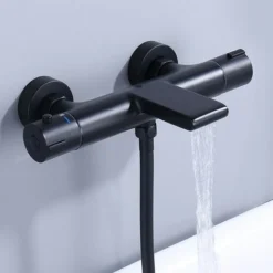 Mitigeur Thermostatique Bain Douche Robinet De Baignoire Cascade Robinet De Douche Noir En Laiton Design Elégant