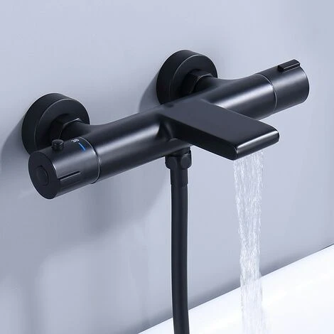 Mitigeur Thermostatique Bain Douche Robinet De Baignoire Cascade Robinet De Douche Noir En Laiton Design Elégant 1 Mitigeur Thermostatique Bain Douche Robinet De Baignoire Cascade Robinet De Douche Noir En Laiton Design Elégant