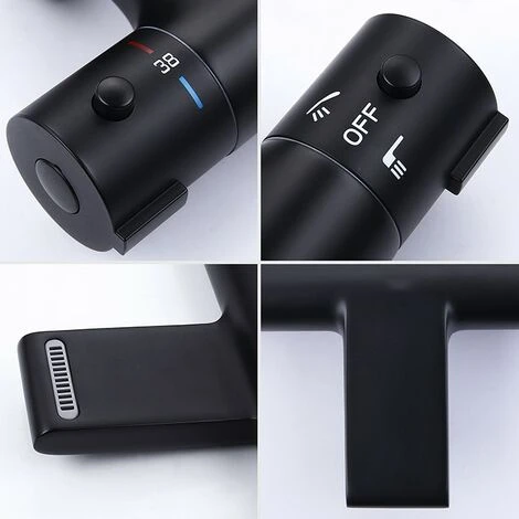 Mitigeur Thermostatique Bain Douche Robinet De Baignoire Cascade Robinet De Douche Noir En Laiton Design Elégant 3 Mitigeur Thermostatique Bain Douche Robinet De Baignoire Cascade Robinet De Douche Noir En Laiton Design Elégant – Image 3