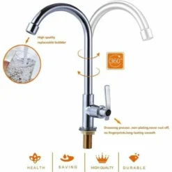 Robinet D'évier D'eau Froide Mitigeur Un Trou à Arc élevé Robinet De Barre En Acier Inoxydable à Montage Sur Pont Pour Cuisine-jardin Camping-car En Plein Air Installation Facile Chrome -Grohe || Hansgrohe Soldes Magasin 93700957 4