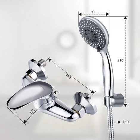 DALMO Mitigeur De Douche, Kit De Robinet De Douche Chrome, Avec Douchette, Tuyau De 1,5 M, 3 Modes De Pulvérisation, DBWF02FA 4 DALMO Mitigeur De Douche, Kit De Robinet De Douche Chrome, Avec Douchette, Tuyau De 1,5 M, 3 Modes De Pulvérisation, DBWF02FA – Image 4