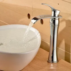 Auralum Moderne Mitigeur De Lavabo Rond Avec Haut Bec Robinet En Casacade à Bec Allongé Pour Salle De Bain