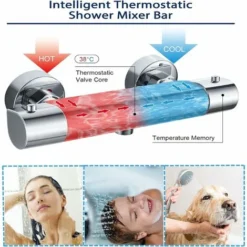 Mitigeur Douche Thermostatique,Mitigeur Thermo Statique Douche Robinet De Douche Mitigeur Thermostatique Avec Serrure De SéCurité 38 ℃ Thermostatique Douche En Laiton,Chrome -Grohe || Hansgrohe Soldes Magasin 95084812 3
