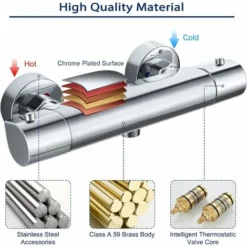 Mitigeur Douche Thermostatique,Mitigeur Thermo Statique Douche Robinet De Douche Mitigeur Thermostatique Avec Serrure De SéCurité 38 ℃ Thermostatique Douche En Laiton,Chrome -Grohe || Hansgrohe Soldes Magasin 95084812 4