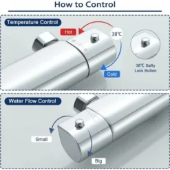 Mitigeur Douche Thermostatique,Mitigeur Thermo Statique Douche Robinet De Douche Mitigeur Thermostatique Avec Serrure De SéCurité 38 ℃ Thermostatique Douche En Laiton,Chrome -Grohe || Hansgrohe Soldes Magasin 95084812 5