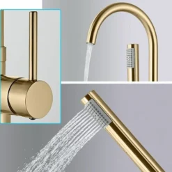 Mitigeur De Baignoire Ilot Autoportante Dore Brossé-Robinet De Baignoire Avec Douchette Pour Salle De Bain à Montage Au Sol Robinets Vec Douche à Main Et Bec Pivotant à 360 ° -Grohe || Hansgrohe Soldes Magasin 95362808 4