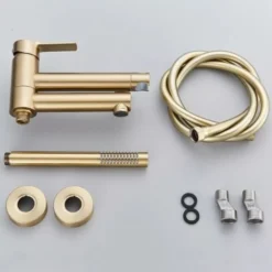 Robinet De Salle De Bain Mitigeur Baignoire Cascade Doré Monocommande De Douche Avec Douche à Main Robinet De Baignoire Mélangeur De Bain Apparent Avec Support Mural Et Tuyau De Douche De 1,5 M Or Bro -Grohe || Hansgrohe Soldes Magasin 95362865 5