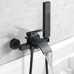 Mitigeur De Baignoire Cascade Mural Noir Robinet De Baignoire Avec Douchette Pommeau De Douche Cascade Mural Robinet De Baignoire Chaud Et Froid