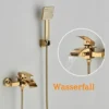 Mitigeur De Baignoire Mural Cascade Dore En Laiton ,Robinet De Baignoire Avec Douche à Main Monté Mur Pour Salle De Bains Zamery