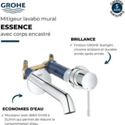 Mitigeur Mural Lavabo Grohe Essence - Taille M - Chromé -Grohe || Hansgrohe Soldes Magasin 9677373 4