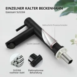 Robinets De Salle De Bain Robinet D'eau Froide Pour Robinet De Salle De Bain Robinet D'eau Froide Robinet De Colonne Robinet Robinet Noir -Grohe || Hansgrohe Soldes Magasin 96931591 5