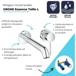 Robinet Mural Lavabo Grohe Essence Avec Corps Encastré - Taille L Chromé -Grohe || Hansgrohe Soldes Magasin 9743948 3