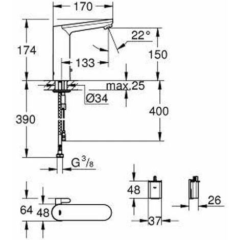 Grohe Eurosmart Cosmopolitan E - Mitigeur De Lavabo, Infrarouge Et électronique, Taille L, Chrome 36422000 2 Grohe Eurosmart Cosmopolitan E - Mitigeur De Lavabo, Infrarouge Et électronique, Taille L, Chrome 36422000 – Image 2