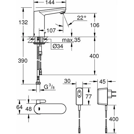 Grohe Eurosmart Cosmopolitan E - Mitigeur De Lavabo électronique, Chrome 36325001 2 Grohe Eurosmart Cosmopolitan E - Mitigeur De Lavabo électronique, Chrome 36325001 – Image 2