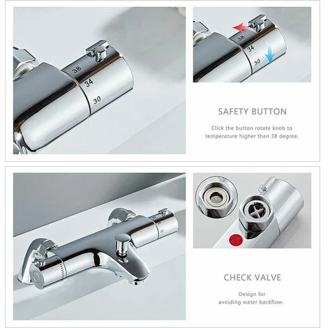 Mitigeur Baignoire Thermostatique, Robinet Thermostatique Baignoire,Mitigeur De Douche Pour Baignoire Avec Contrôle De La Température, Laiton, Finition Chromée, Monté Sur Baignoire 3 Mitigeur Baignoire Thermostatique, Robinet Thermostatique Baignoire,Mitigeur De Douche Pour Baignoire Avec Contrôle De La Température, Laiton, Finition Chromée, Monté Sur Baignoire – Image 3