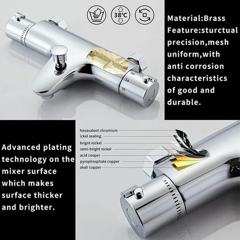 Mitigeur Baignoire Thermostatique, Robinet Thermostatique Baignoire,Mitigeur De Douche Pour Baignoire Avec Contrôle De La Température, Laiton, Finition Chromée, Monté Sur Baignoire 5 Mitigeur Baignoire Thermostatique, Robinet Thermostatique Baignoire,Mitigeur De Douche Pour Baignoire Avec Contrôle De La Température, Laiton, Finition Chromée, Monté Sur Baignoire – Image 5