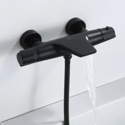 Mitigeur Thermostatique De Baignoire Robinet Cascade Pour Baignoire Robinet Noir En Laiton Design Elégant