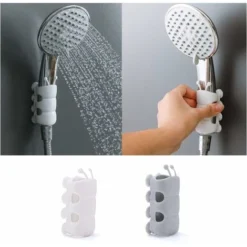 Grey + White - Support Pour Douche à Main, Support Mural à Ventouse En Silicone En 2 Parties, Pas De Perçage Nécessaire, Convient Pour Le Marbre, Le Verre, Le Métal Et La Céramique