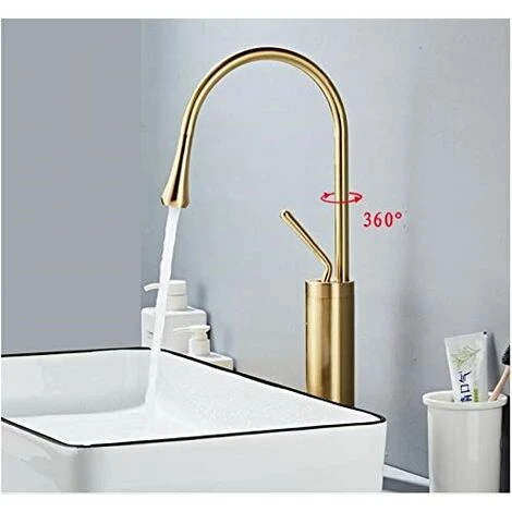 Robinet De Lavabo Simple Tige 360 tournant Hors De L'évier Robinet De Mélange En Laiton Moderne Pour Cuisine Ou Salle De Bains Bassin D'évier Mélangeur Brosse En Or Pinceau Or Court 4 Robinet De Lavabo Simple Tige 360 tournant Hors De L'évier Robinet De Mélange En Laiton Moderne Pour Cuisine Ou Salle De Bains Bassin D'évier Mélangeur Brosse En Or Pinceau Or Court – Image 4