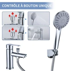 Mitigeur De Douche Avec Douchette Et Flexible De Douche Robinet De Douche Chromé Pour Salle De Bain Kit De Robinet Monotrou à Double Usage 7 Mitigeur De Douche Avec Douchette Et Flexible De Douche Robinet De Douche Chromé Pour Salle De Bain Kit De Robinet Monotrou à Double Usage -Grohe || Hansgrohe Soldes Magasin 99029983 3