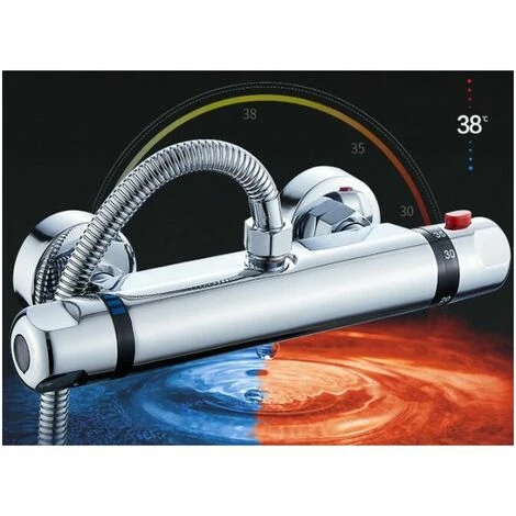 Mitigeur Thermostatique Pour Douche, Murale Robinet Thermostatique De Douche Avec Bouton Sécurisé à 38°C Anti-brûlure Mitigeur - Chromé 2 Mitigeur Thermostatique Pour Douche, Murale Robinet Thermostatique De Douche Avec Bouton Sécurisé à 38°C Anti-brûlure Mitigeur - Chromé – Image 2